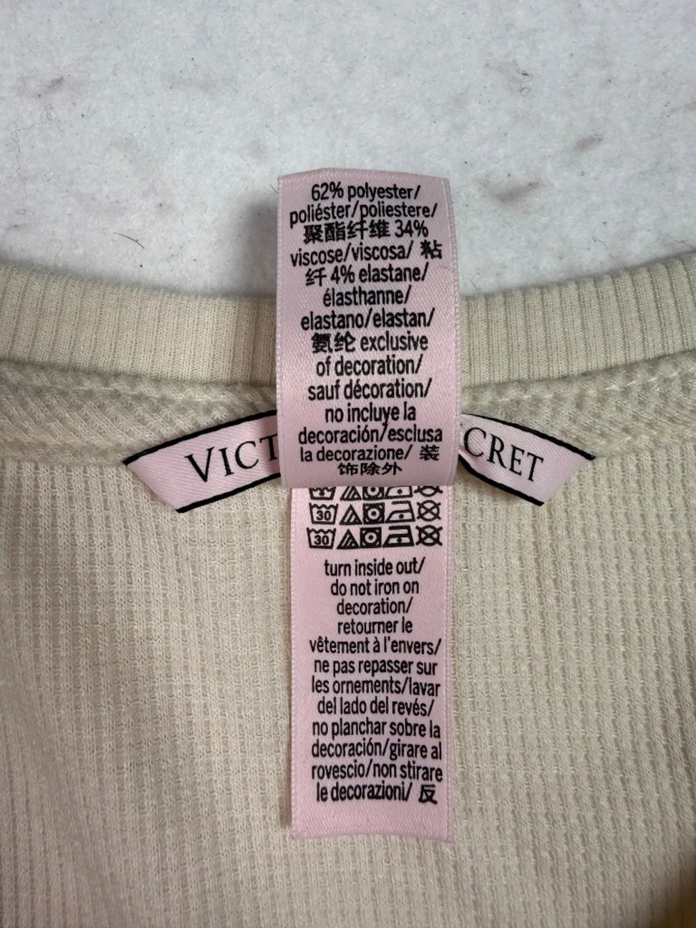 Victoria's Secret Waffle Knit Tee Shirt Short Sleeve Ivory Cream Women's XL EUC